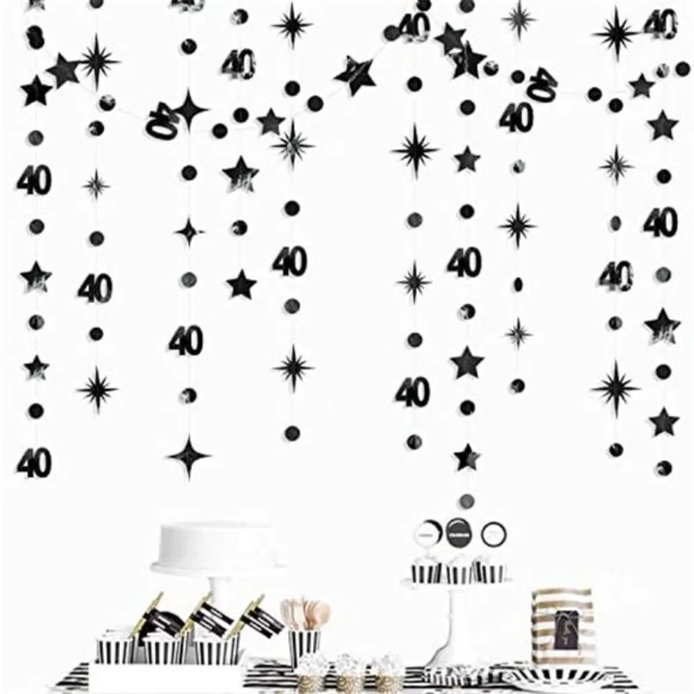 Black 40th Birthday Garland Number 40 Party Decorations Metallic Banner Twinkle